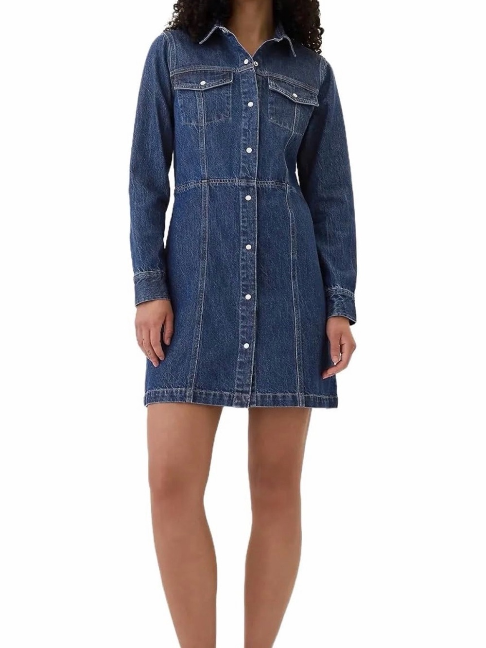 NWT GAP Dark Blue Denim Button-Front Long Sleeve Dress, Large
